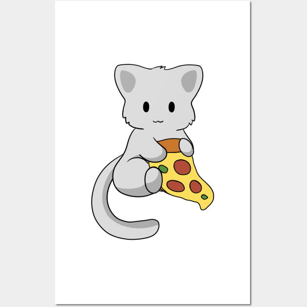 Grey Cat with Pizza Wall Art by BiscuitSnack